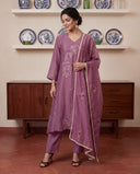 Purple Chanderi Silk Kantha Work Suit Set