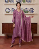 Purple Chanderi Silk Kantha Work Suit Set