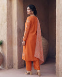 Rust Mul Chanderi Silk Embroidered A-Line Suit Set