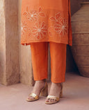 Rust Mul Chanderi Silk Embroidered A-Line Suit Set