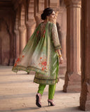 Sage Green Viscose Silk Straight Suit Set with Paisley Print