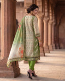 Sage Green Viscose Silk Straight Suit Set with Paisley Print