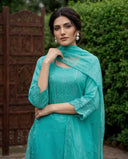 Sea Green Slik Blend Straight Suit Set with Cotton Lining