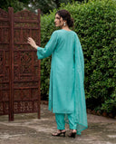 Sea Green Slik Blend Straight Suit Set with Cotton Lining