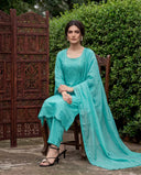 Sea Green Slik Blend Straight Suit Set with Cotton Lining