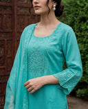 Sea Green Slik Blend Straight Suit Set with Cotton Lining