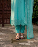 Sea Green Slik Blend Straight Suit Set with Cotton Lining