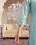 Sky Blue Silk Blend Straight Suit Set