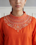 Tangerine Orange Embroidered Silk Blend Suit Set