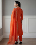 Tangerine Orange Embroidered Silk Blend Suit Set