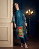 Teal Blue Cotton with Lace & Jaipuri Print Suit Set