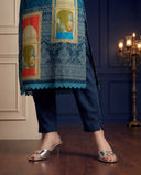 Teal Blue Cotton with Lace & Jaipuri Print Suit Set