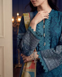 Teal Blue Cotton with Lace & Jaipuri Print Suit Set