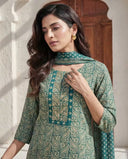 Teal Green Embroidered Cotton Suit Set