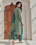Teal Green Embroidered Cotton Suit Set