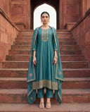 Turquoise Blue Vichitra Kalidaar Silk Suit Set
