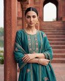 Turquoise Blue Vichitra Kalidaar Silk Suit Set