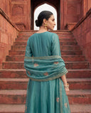 Turquoise Blue Vichitra Kalidaar Silk Suit Set