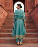Turquoise Blue Vichitra Kalidaar Silk Suit Set