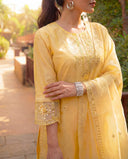Yellow Silk Blend Suit Set with Mirror Work