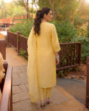 Yellow Silk Blend Suit Set with Mirror Work