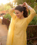 Yellow Silk Blend Suit Set with Mirror Work