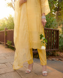 Yellow Silk Blend Suit Set with Mirror Work 