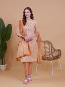 Peach Pure Cotton Printed Suit Set