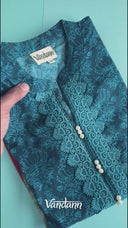 Vandann Teal Blue Cotton with Lace & Jaipuri Print Suit Set
