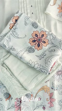 Vandann Cream Mul Chanderi Silk A-Line Suit Set with Floral Print 
