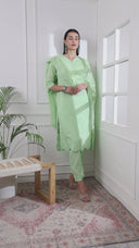 Pastel Green Silk Blend Straight Suit Set