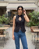 Elara Black Halter Top