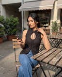 Elara Black Halter Top