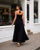 Black Halter Neck Smocked Long Dress