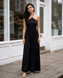 Black Halter Neck Smocked Long Dress