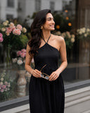 Black Halter Neck Smocked Long Dress