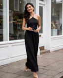 Black Halter Neck Smocked Long Dress