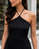 Black Halter Neck Smocked Long Dress
