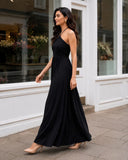 Black Halter Neck Smocked Long Dress