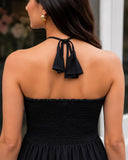 Black Halter Neck Smocked Long Dress