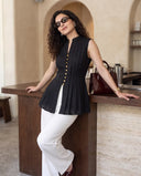 Elise Black Pintuck Peplum Top