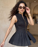 Elise Black Pintuck Peplum Top
