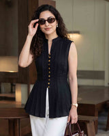 Elise Black Pintuck Peplum Top