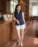 Elise Blue Pintuck Peplum Top