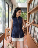 Elise Blue Pintuck Peplum Top
