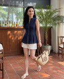 Elise Blue Pintuck Peplum Top