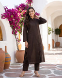 Brown Pintuck Kurta Set