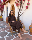 Brown Pintuck Kurta Set