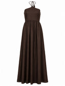 Chocolate Brown Halter Neck Smocked Long Dress