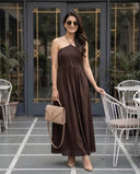 Chocolate Brown Halter Neck Smocked Long Dress